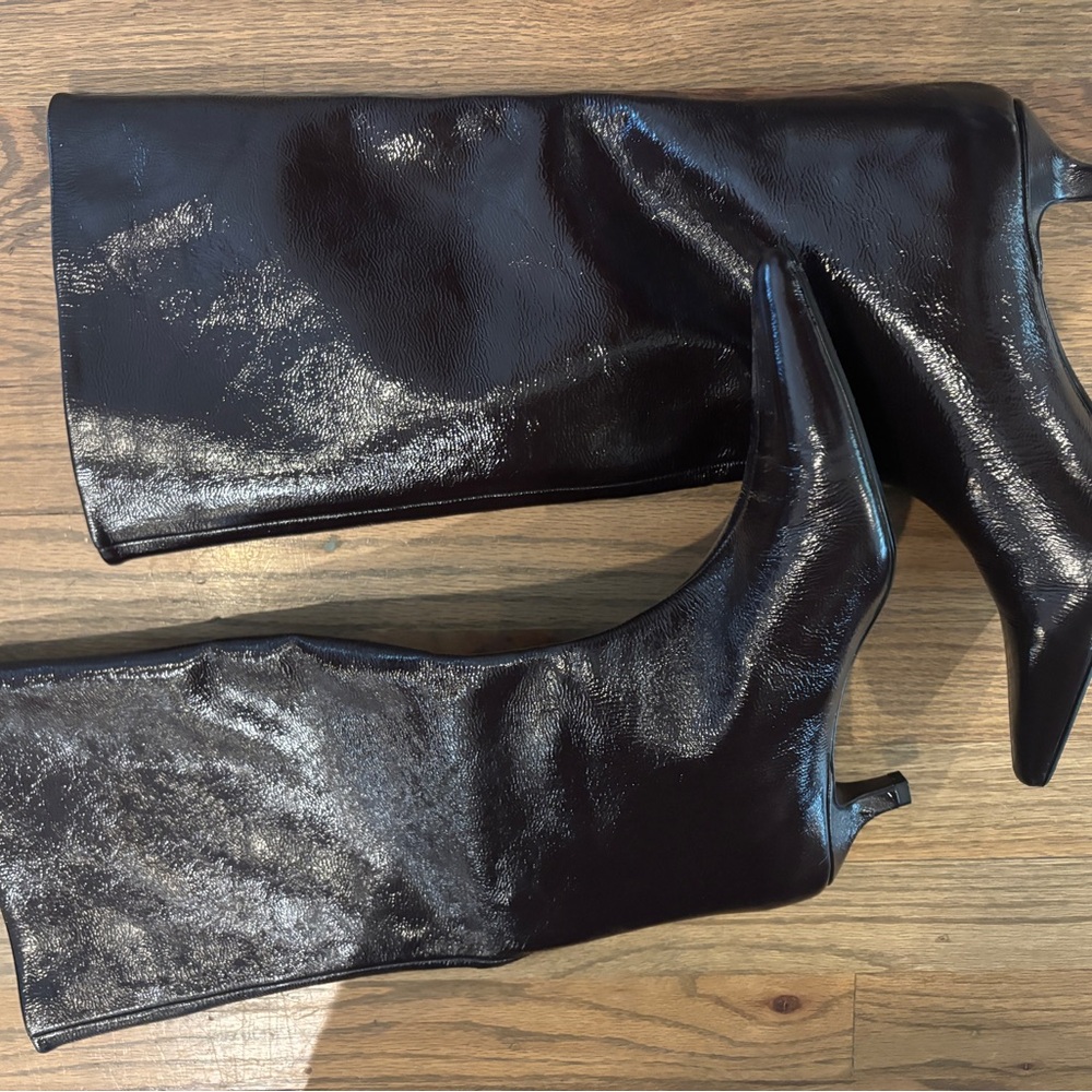 Zara Patent Naplak Burgudny Heeled Boots - Picture 2 of 5